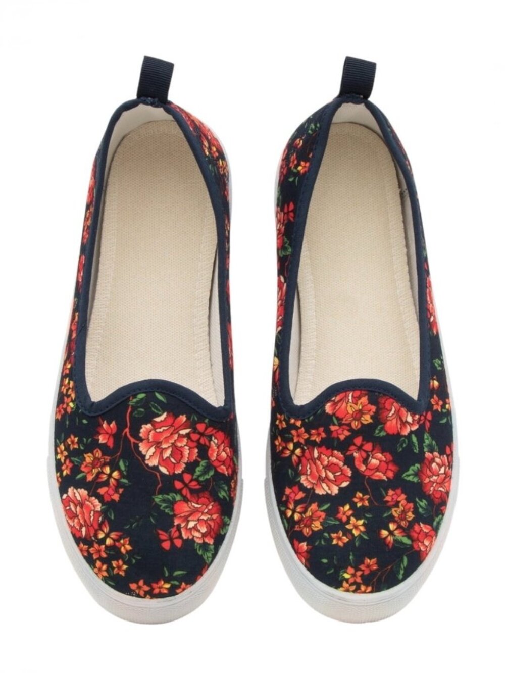 Sz 8 Skyline Collection Women's Floral Memory Foam Slip-On Sneakers Navy Blue